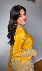 Mustard Yellow Embroidered Sharara Suit Set with Dupatta AllTreandy