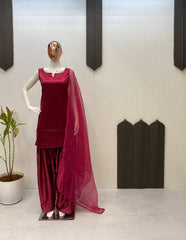 Solid Satin Patiala Suit Set with Organza Dupatta (Fully Stitched) Fabric & Work Details AllTreandy