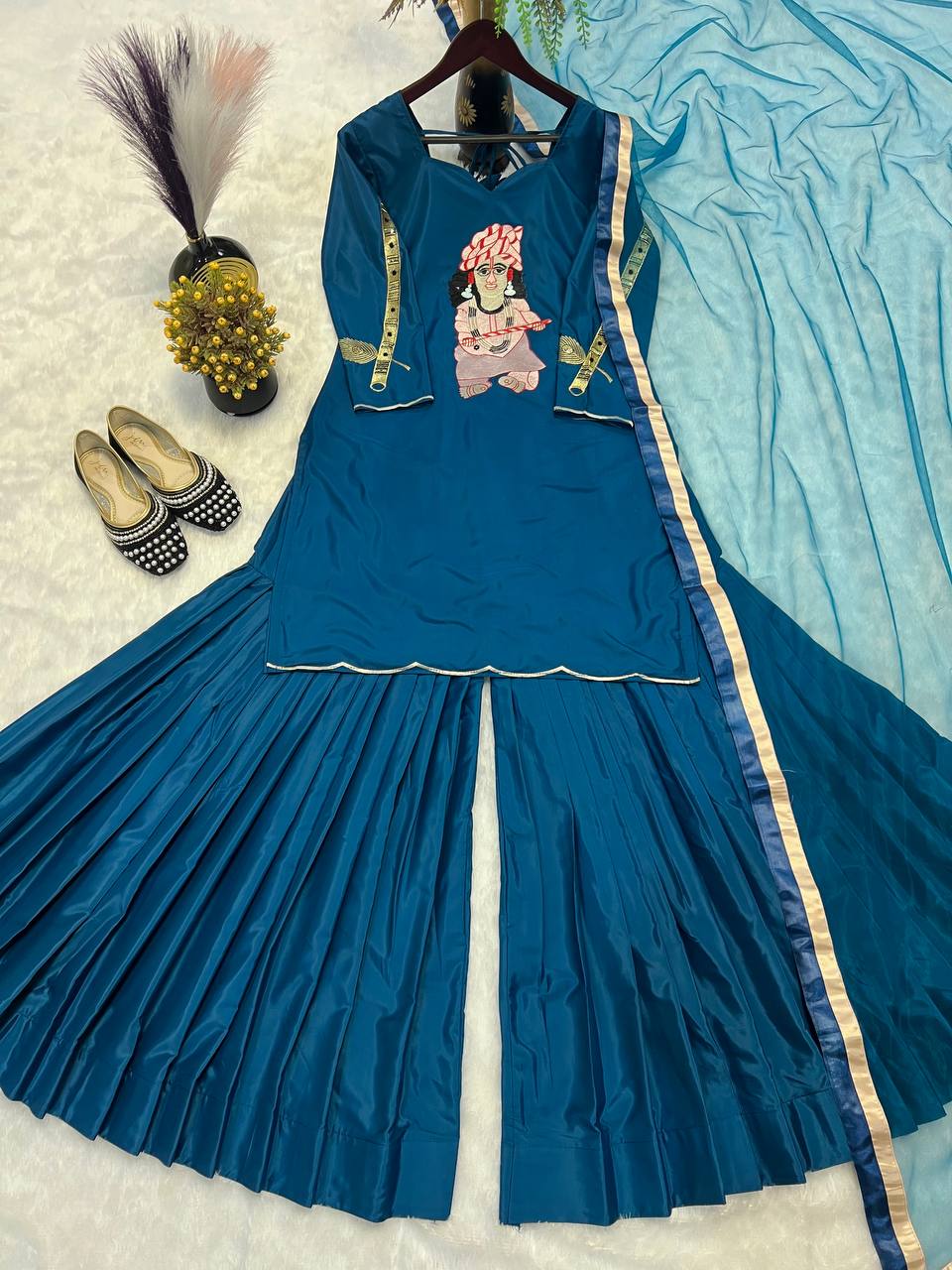 Ivory Embroidered Sharara Suit Set with Dupatta AllTreandy