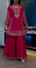 Hot Pink Embroidered Sharara Suit Set with Dupatta AllTreandy
