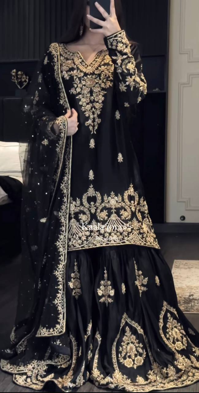 Black & Gold Heavy Embroidered Lehenga Set with Dupatta AllTreandy