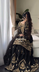 Black & Gold Heavy Embroidered Lehenga Set with Dupatta AllTreandy