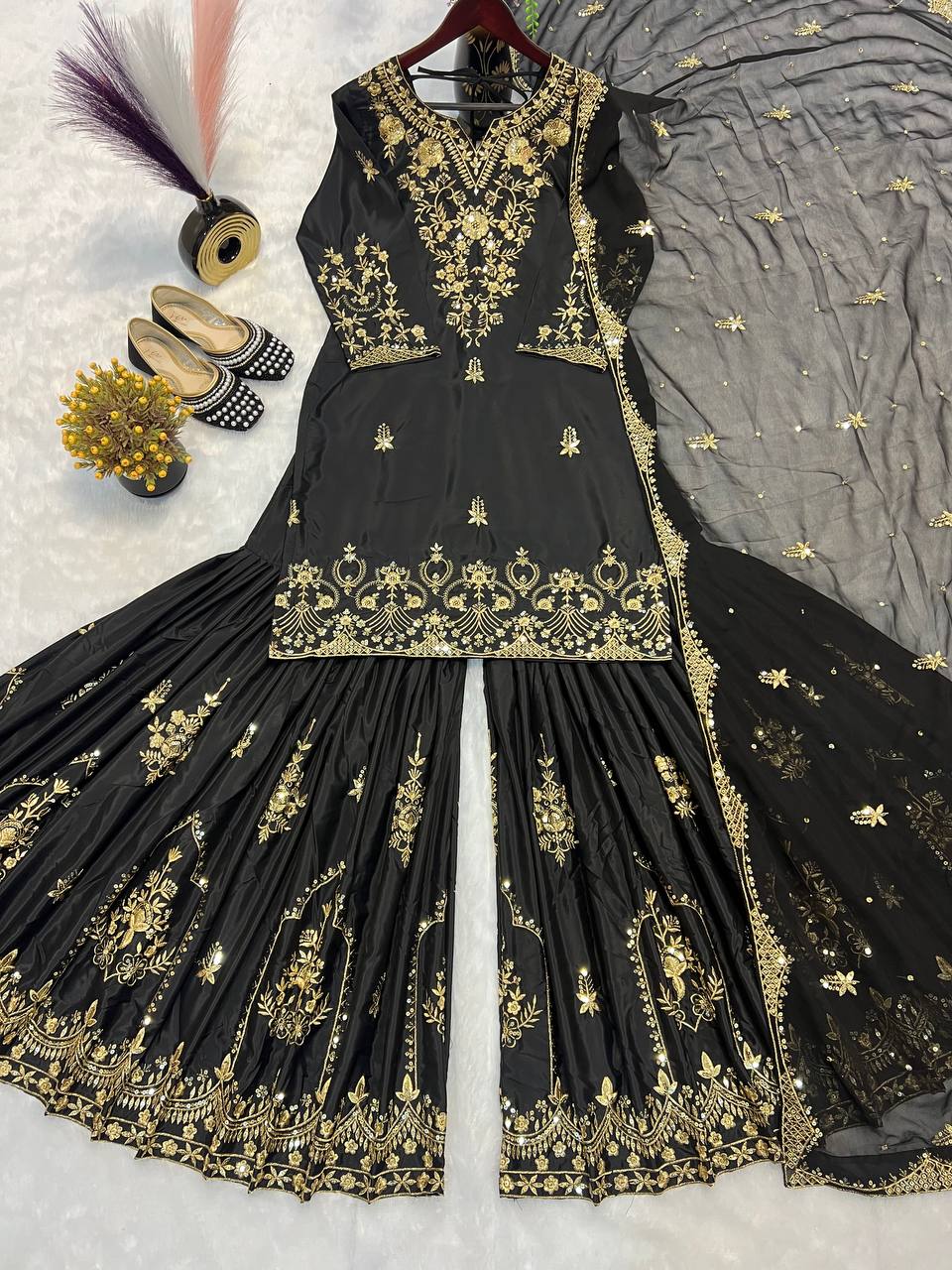 Black & Gold Heavy Embroidered Lehenga Set with Dupatta AllTreandy