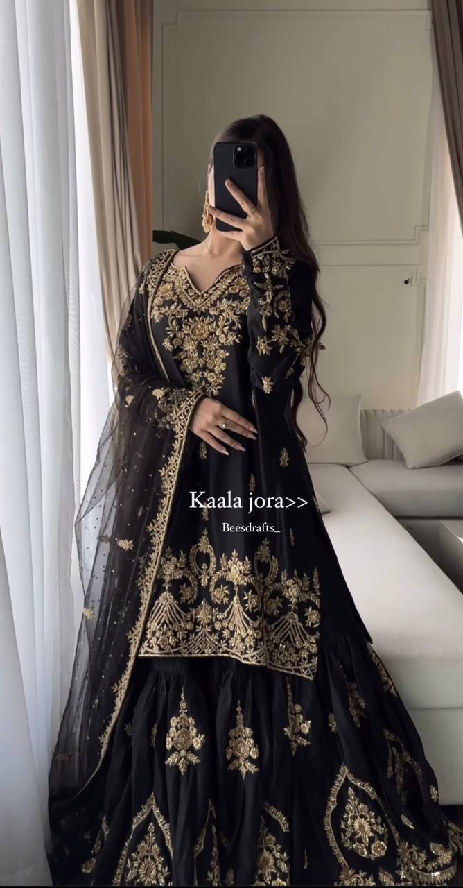 Black & Gold Heavy Embroidered Lehenga Set with Dupatta AllTreandy