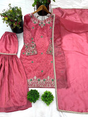 Dusty Rose Pink Sharara Suit with Golden Embroidery & Dupatta AllTreandy
