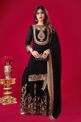 Black Faux Georgette Suit with Heavy Golden Embroidery & Dupatta AllTreandy