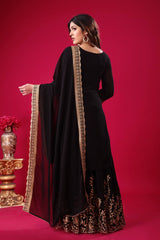 Black Faux Georgette Suit with Heavy Golden Embroidery & Dupatta AllTreandy