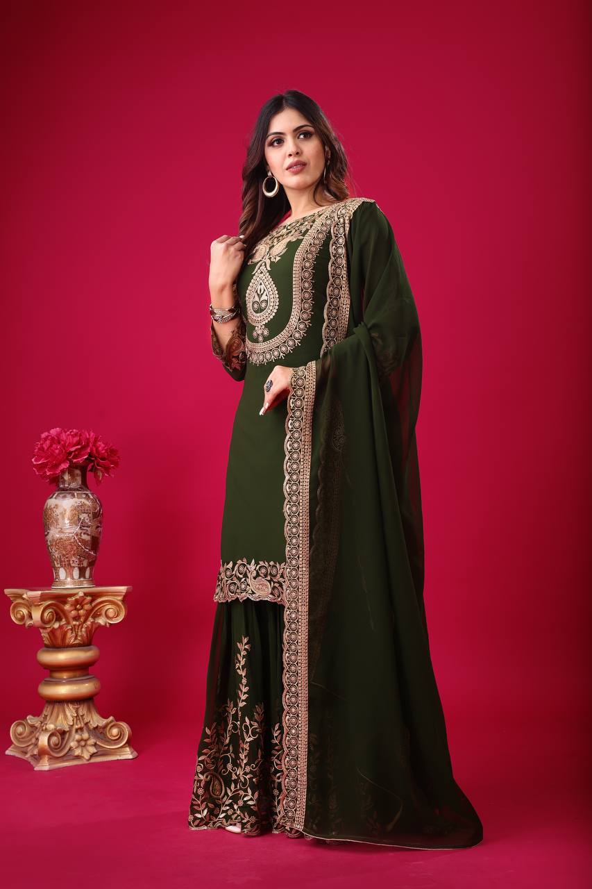 Black Faux Georgette Suit with Heavy Golden Embroidery & Dupatta AllTreandy