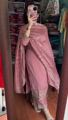 Blush Pink Embroidered Cotton Suit with Dupatta AllTreandy
