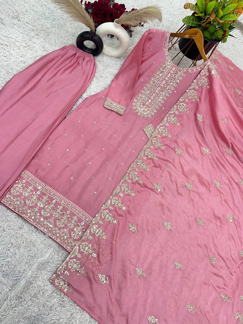 Blush Pink Embroidered Cotton Suit with Dupatta AllTreandy