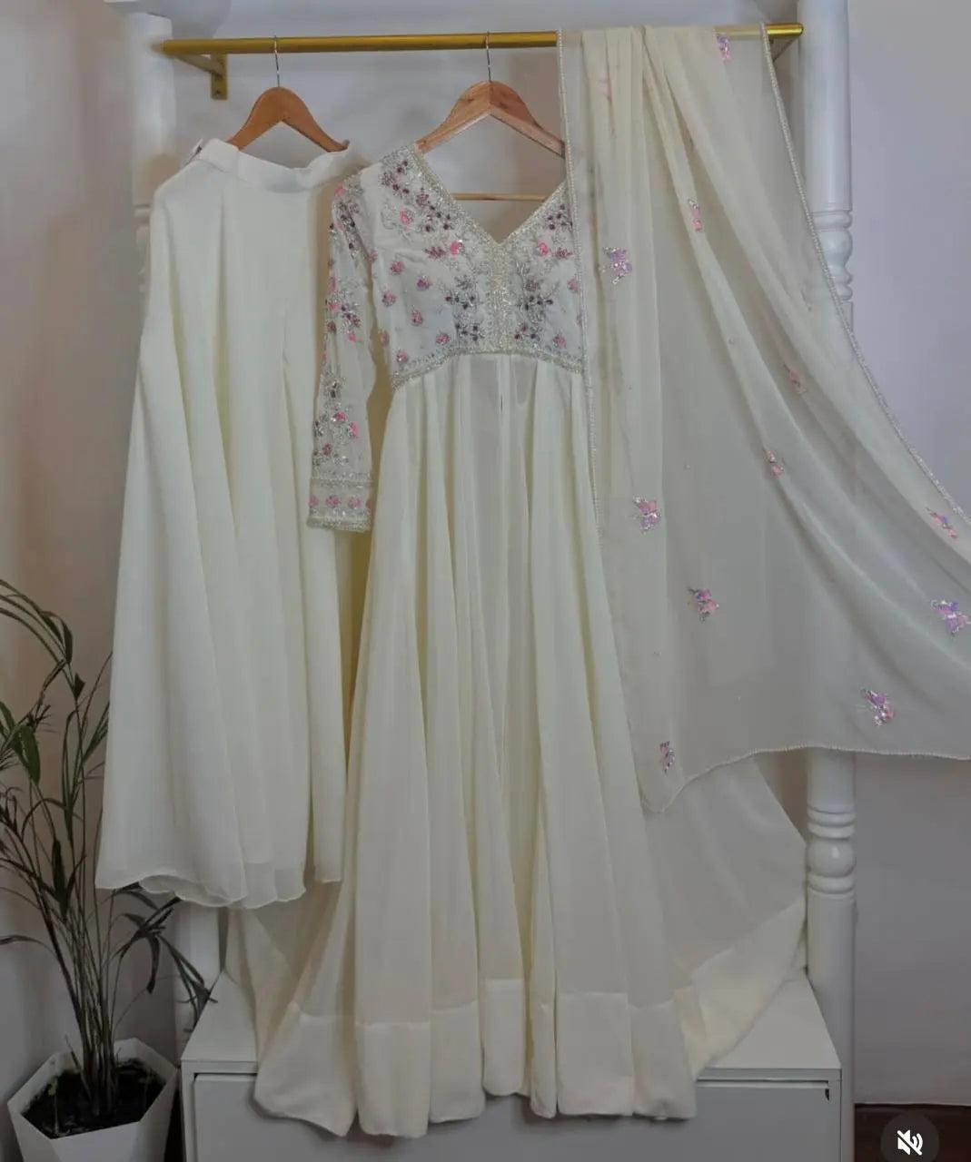 Glow in Grace: Ivory White Embroidered Flared Suit Set AllTreandy