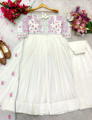 Glow in Grace: Ivory White Embroidered Flared Suit Set AllTreandy