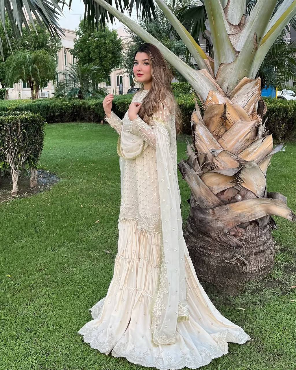 Elegant Cream Embroidered Sharara Set with Dupatta AllTreandy