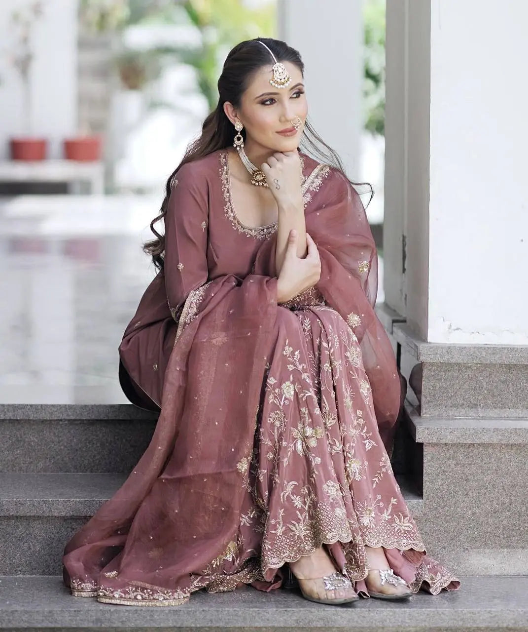 New Launch: Dusty Rose Embroidered Sharara Suit Set (Fully Stitched) AllTreandy