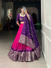 Purple & Pink Ombre Lehenga with Zari Border & Embroidered Blouse – Festive Designer Wear AllTreandy