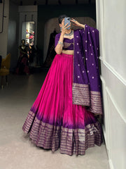 Purple & Pink Ombre Lehenga with Zari Border & Embroidered Blouse – Festive Designer Wear AllTreandy