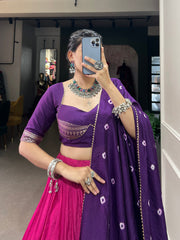 Purple & Pink Ombre Lehenga with Zari Border & Embroidered Blouse – Festive Designer Wear AllTreandy