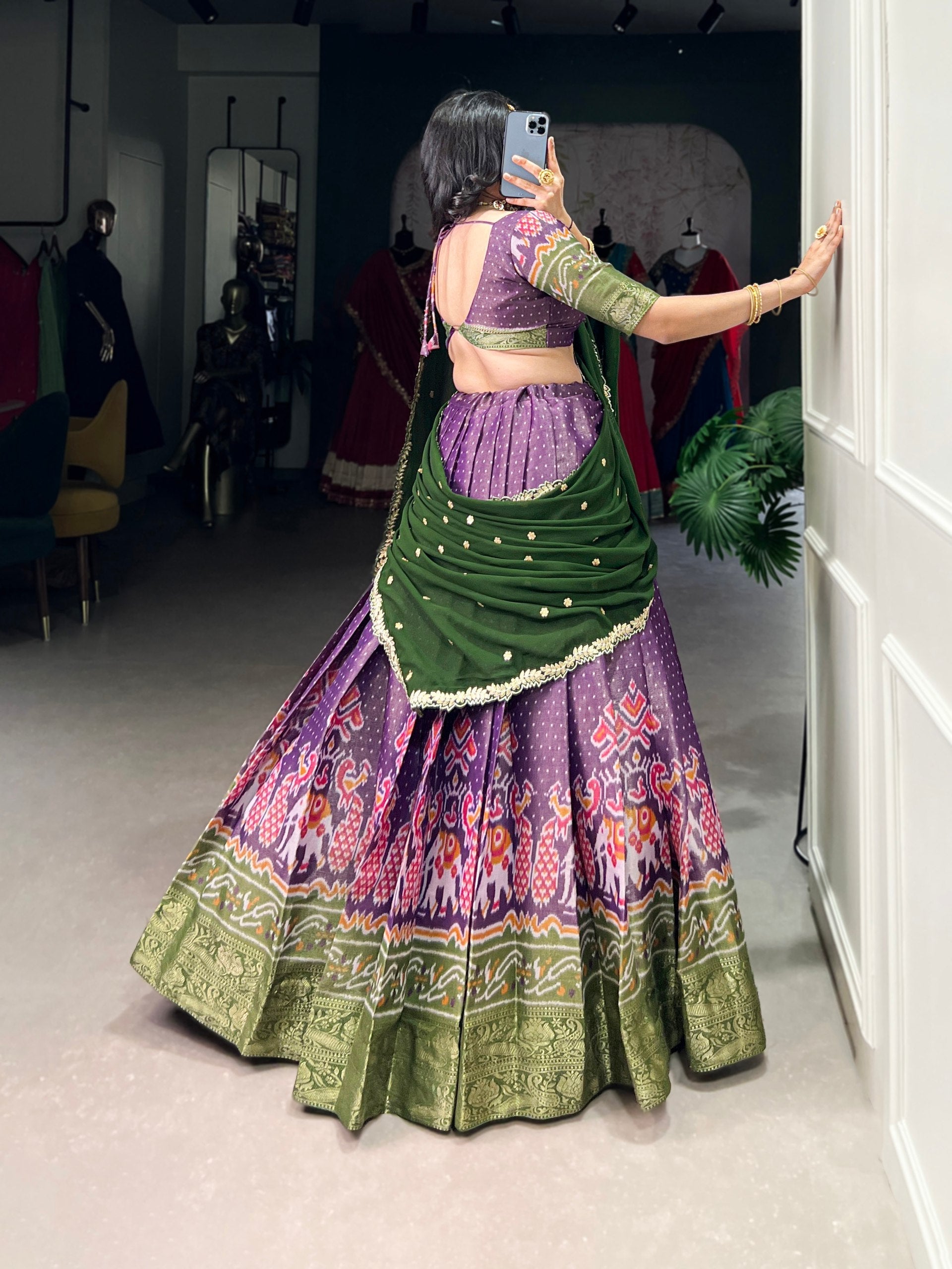 Print Silk Lehenga with Red Dupatta AllTreandy