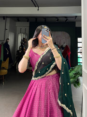 Print Silk Lehenga with Red Dupatta AllTreandy