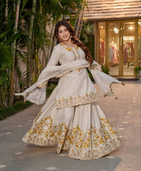 Ivory White Golden Embroidered Anarkali Set with Dupatta AllTreandy