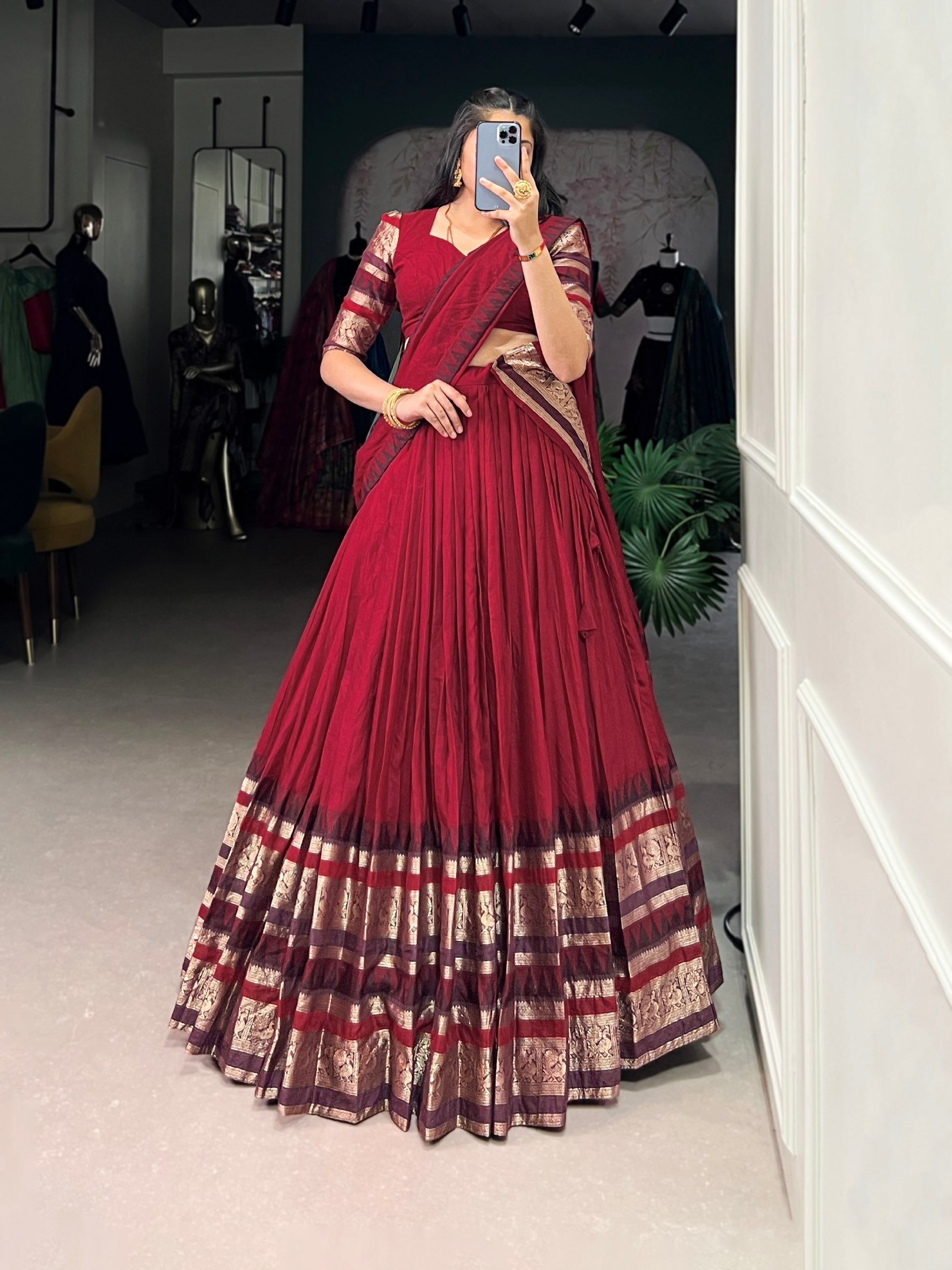 Magenta Silk Lehenga with Antique Zari Border AllTreandy
