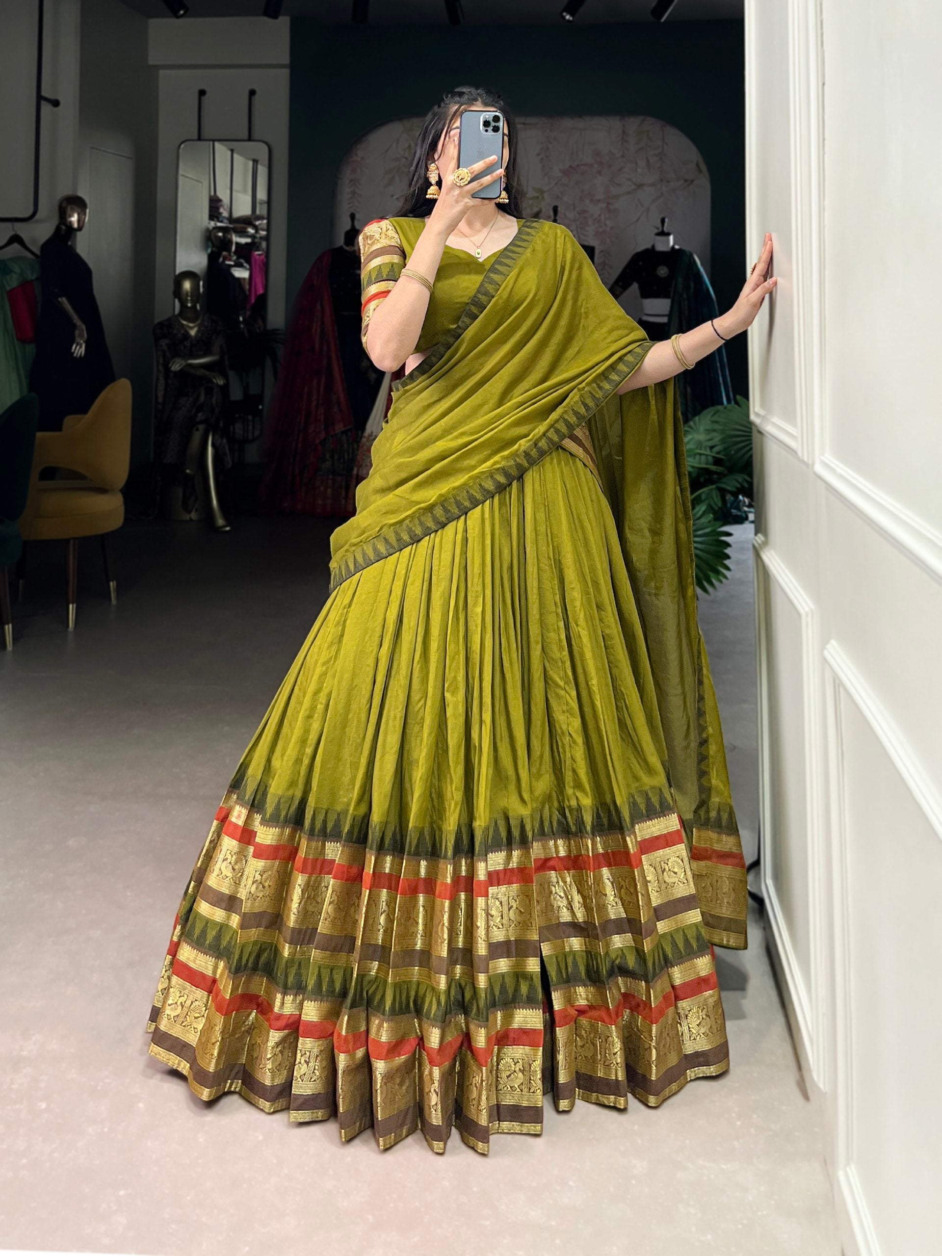Magenta Silk Lehenga with Antique Zari Border AllTreandy