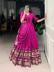 Magenta Silk Lehenga with Antique Zari Border AllTreandy