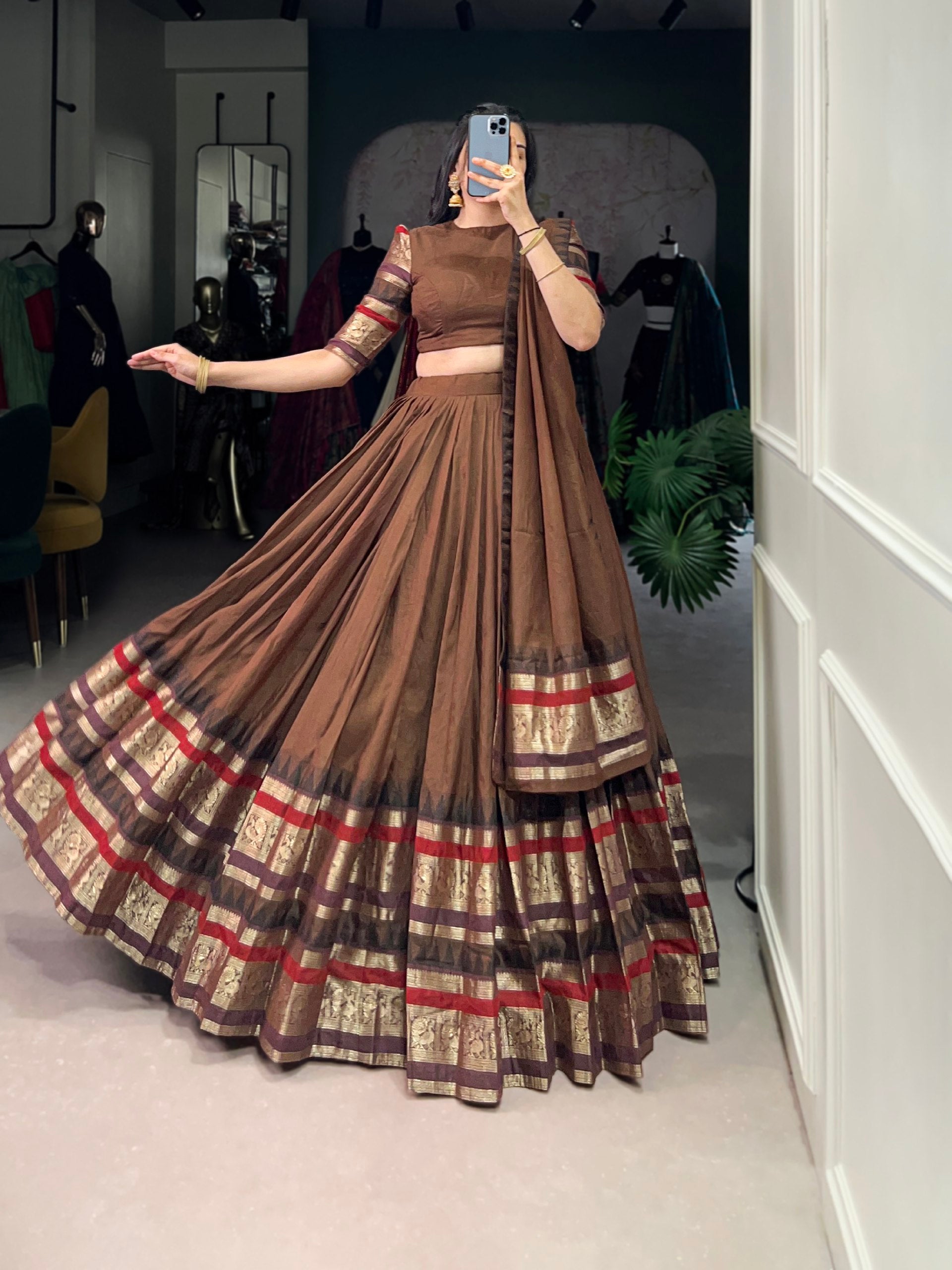 Magenta Silk Lehenga with Antique Zari Border AllTreandy