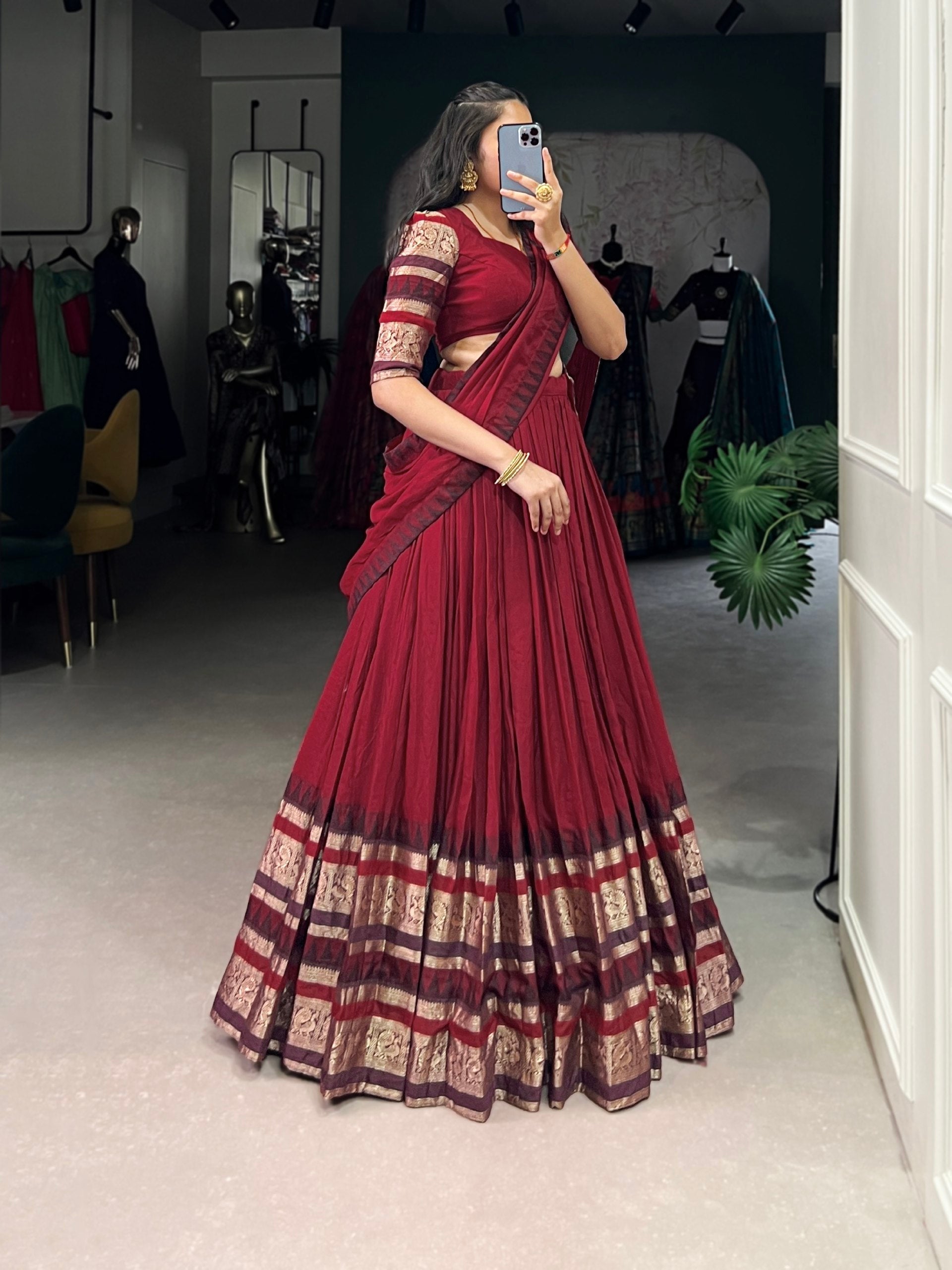 Magenta Silk Lehenga with Antique Zari Border AllTreandy