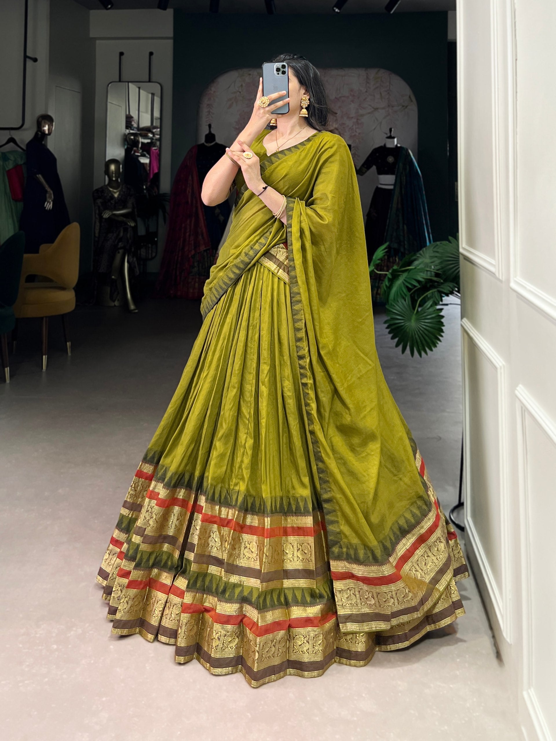 Magenta Silk Lehenga with Antique Zari Border AllTreandy