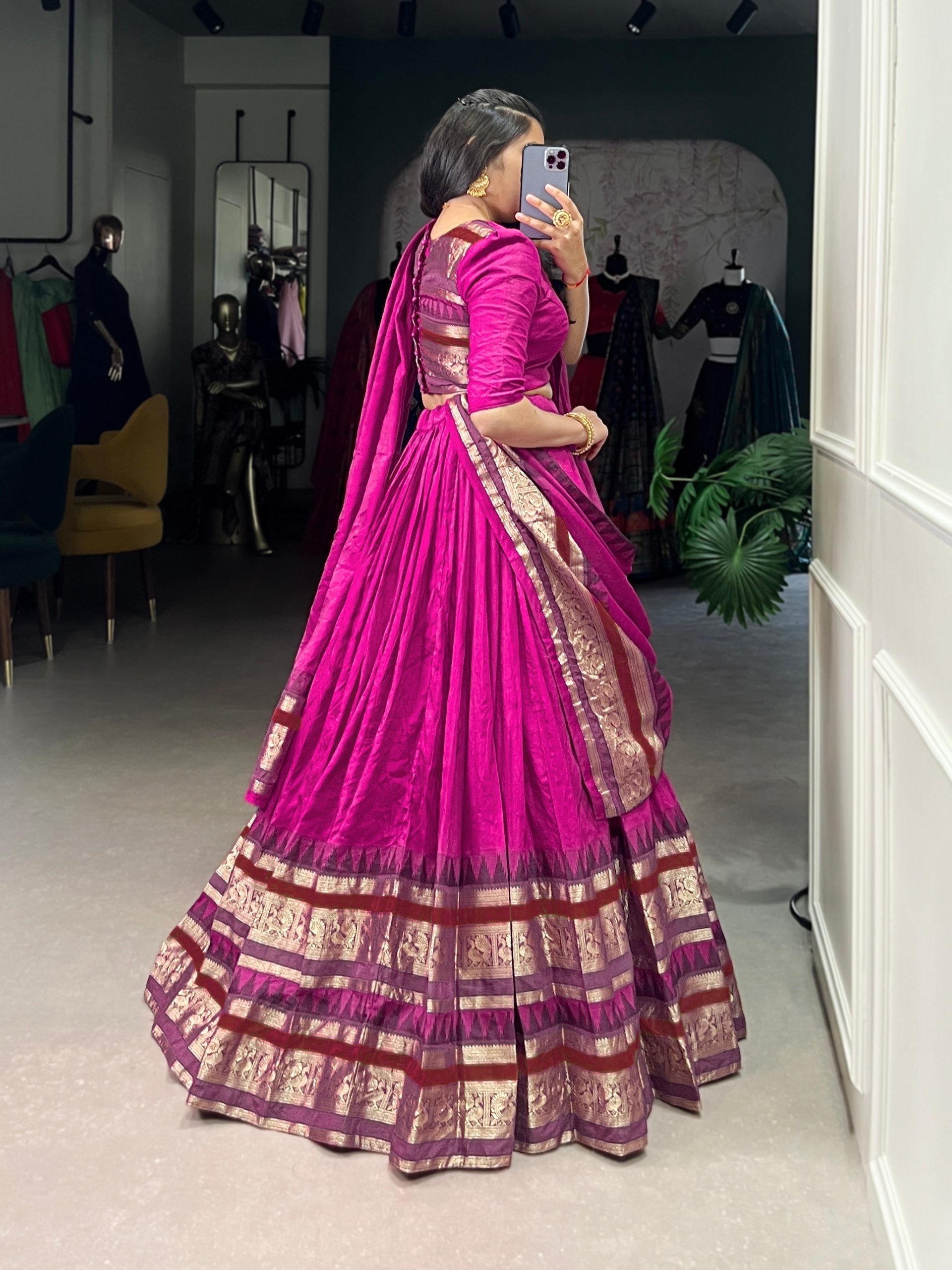 Magenta Silk Lehenga with Antique Zari Border AllTreandy