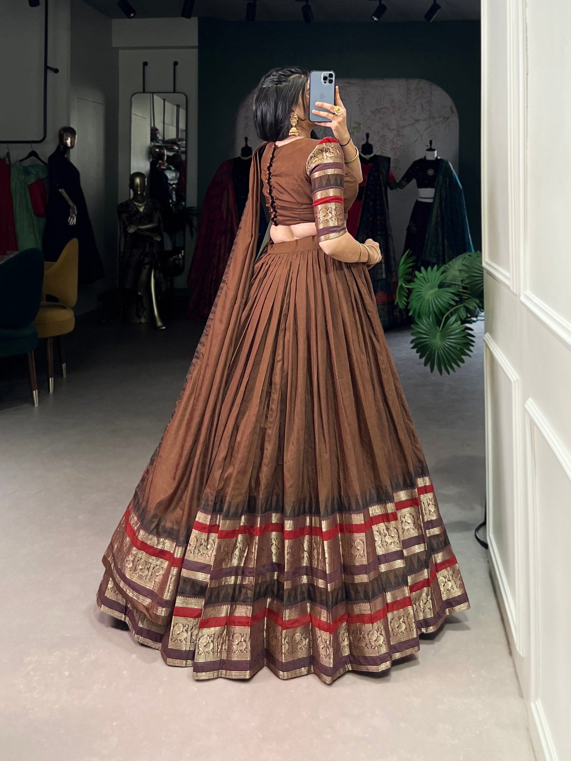 Magenta Silk Lehenga with Antique Zari Border AllTreandy
