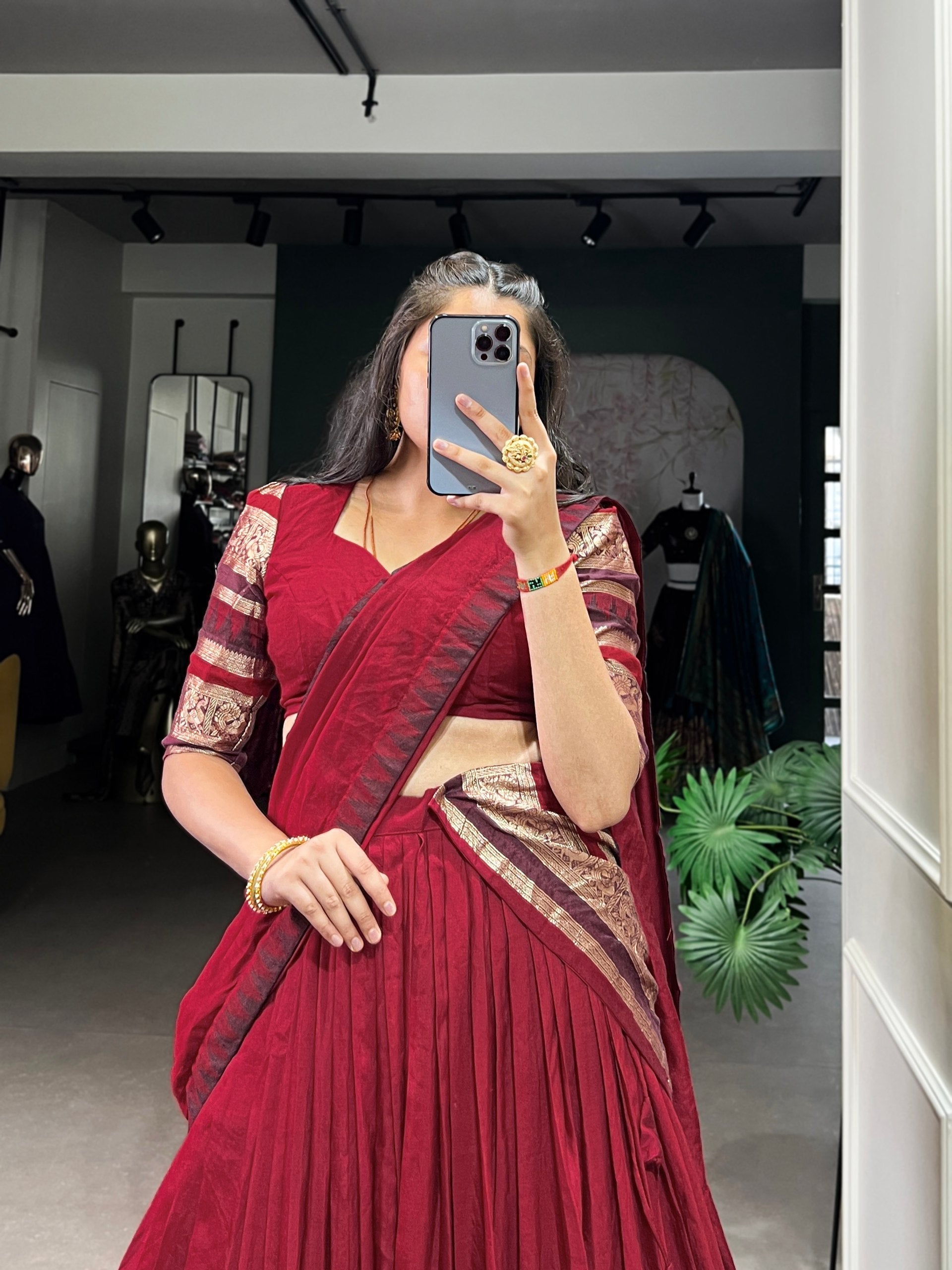 Magenta Silk Lehenga with Antique Zari Border AllTreandy