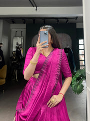 Magenta Silk Lehenga with Antique Zari Border AllTreandy