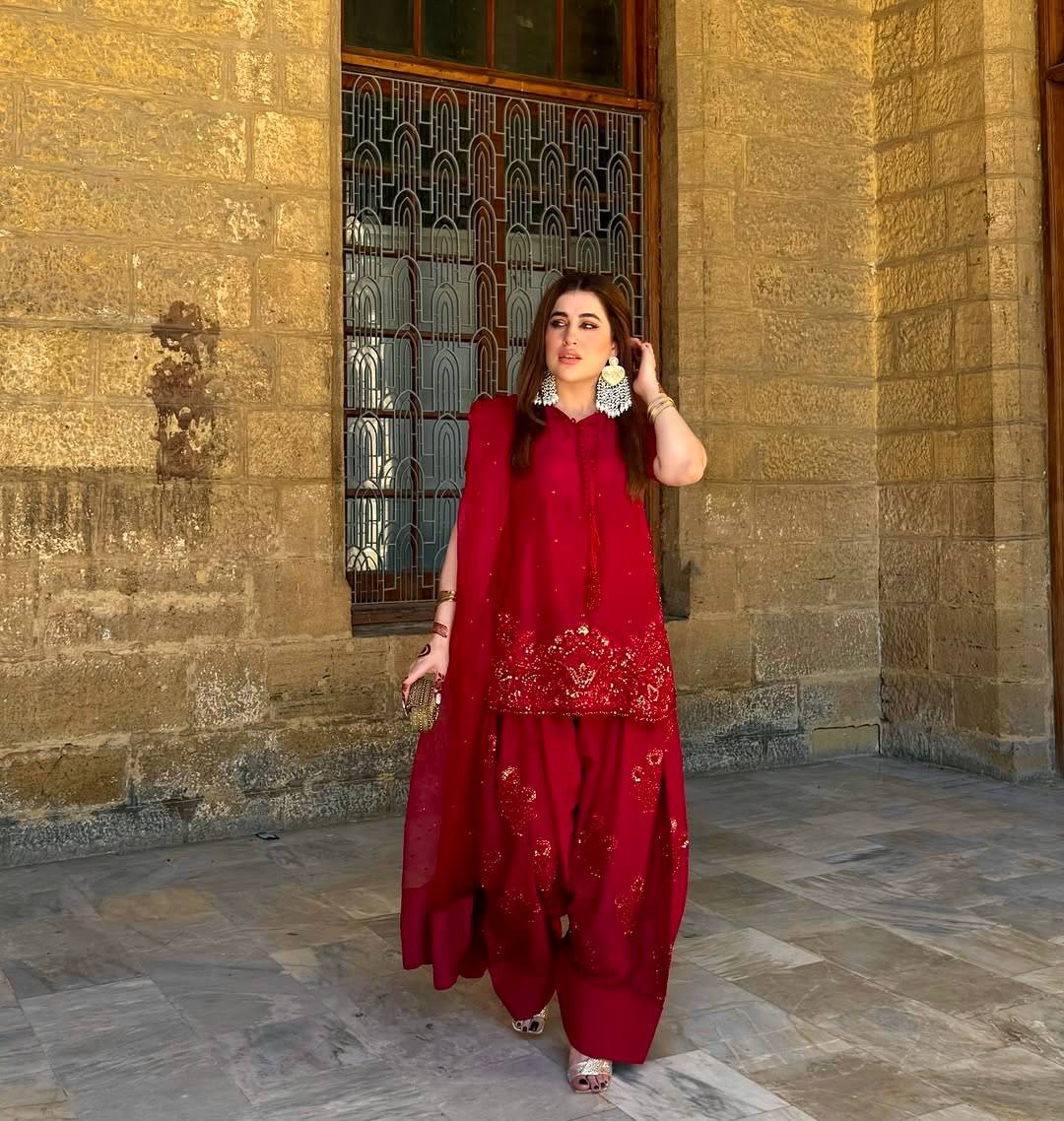 Deep Red Embroidered Short Kurta with Dhoti Pants & Dupatta salwar kameez AllTreandy