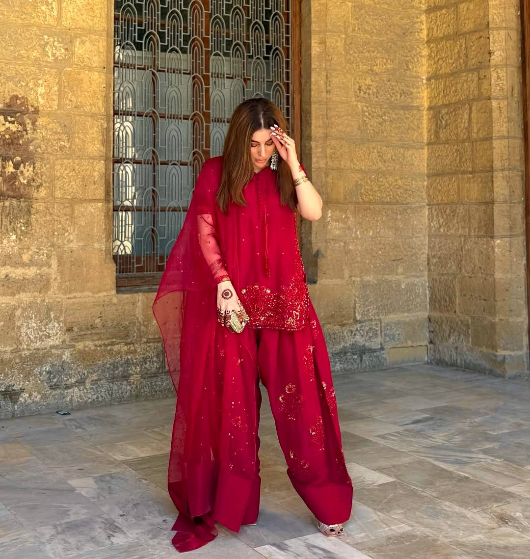 Deep Red Embroidered Short Kurta with Dhoti Pants & Dupatta salwar kameez AllTreandy