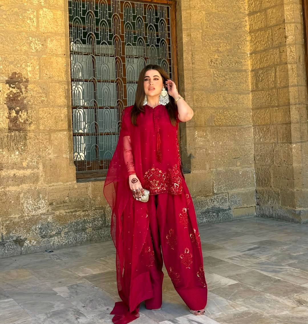 Deep Red Embroidered Short Kurta with Dhoti Pants & Dupatta salwar kameez AllTreandy