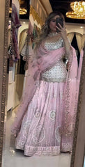Baby Pink Mirror Work Lehenga Set with Dupatta AllTreandy