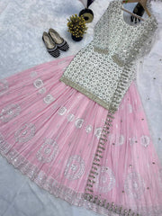 Baby Pink Mirror Work Lehenga Set with Dupatta AllTreandy
