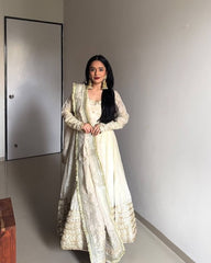 Ivory Gold Embroidered Anarkali Suit with Dupatta AllTreandy