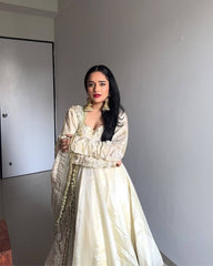 Ivory Gold Embroidered Anarkali Suit with Dupatta AllTreandy