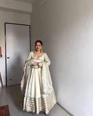 Ivory Gold Embroidered Anarkali Suit with Dupatta AllTreandy
