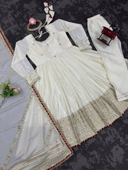 Ivory Gold Embroidered Anarkali Suit with Dupatta AllTreandy