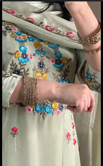 Blossom Breeze: Pastel Green Floral Suit Set (Fully Stitched) AllTreandy