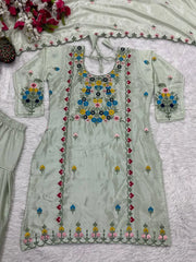 Blossom Breeze: Pastel Green Floral Suit Set (Fully Stitched) AllTreandy