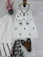 White Embroidered Suit Set (Fully Stitched) Fabric & Work Details AllTreandy