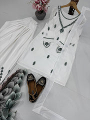 White Embroidered Suit Set (Fully Stitched) Fabric & Work Details AllTreandy