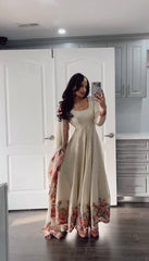 Ivory Floral Embroidered Anarkali Suit with Dupatta AllTreandy