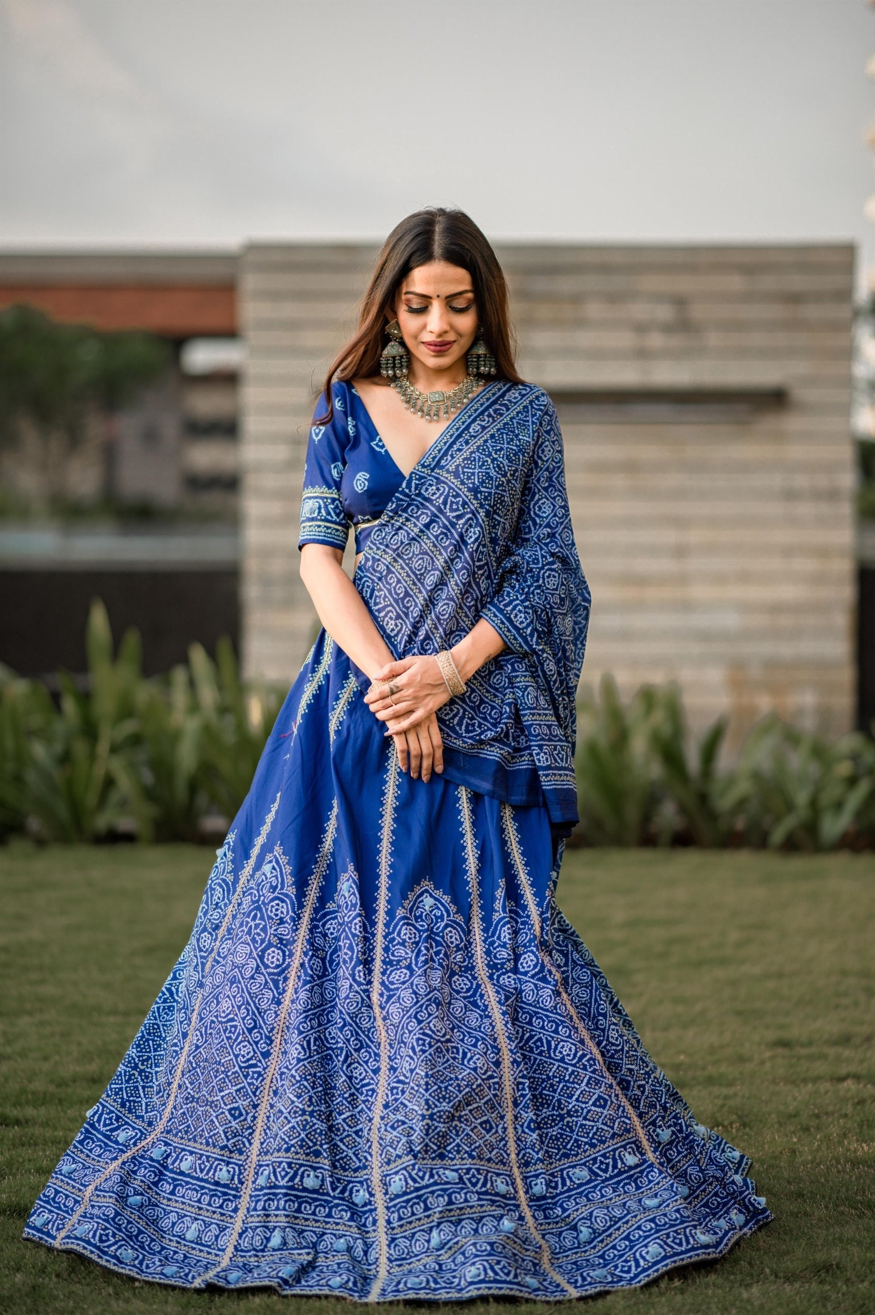 Royal Blue Bandhani Print Lehenga with Blouse & Dupatta – Traditional Festive Wear AllTreandy