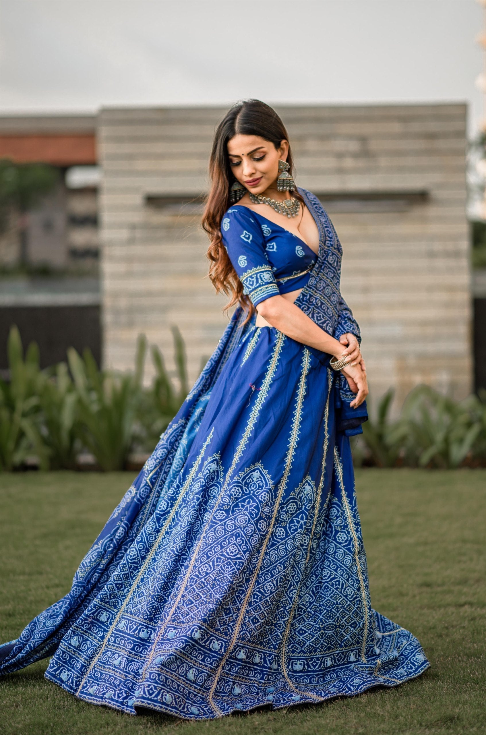Royal Blue Bandhani Print Lehenga with Blouse & Dupatta – Traditional Festive Wear AllTreandy